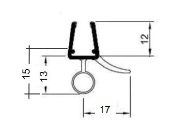 gebogene Dusch-Türdichtung mit Schlauch u. Abtropfleiste, für Lücken von 13 - 16 mm, Art.Nr. 5141.550