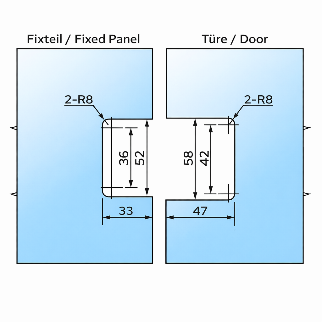 Bellagio Pendeltürband, 180° Glas-Glas, Anschraubplatte einseitig, inkl. Abdeckplatten, BEL380