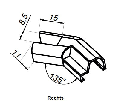 Schwallprofil Abschlußkappe 135°, Art. NTFA135R/L