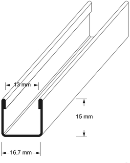 Edelstahl-U-Wandprofil zur innenseitigen Silikonverklebung, Höhe 15 mm, Art.Nr. UB15
