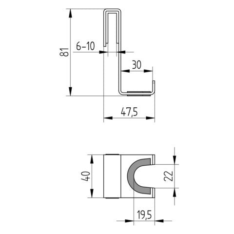 Halter an Glasdusche mit 2 Haken