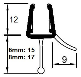Streiflippendichtung mit Abtropfleiste und Verstärkung unten, für Lücken von 14 - 17 mm, Art.Nr. 5101