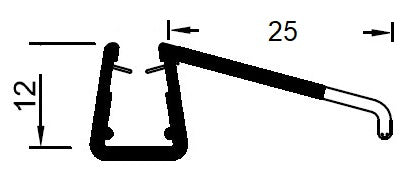 Duschtürdichtung mit ca. 25 mm "Dächlein" als Abtropfleiste, für Lücken von 2 - 5 mm, Art.Nr. 5329