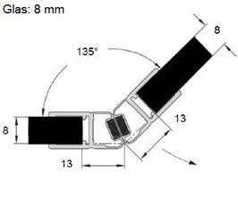 schwarze Tür-Magnetdichtung 135° (1 Paar), Art.Nr. 6052/6062-B
