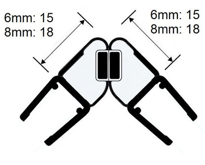 Magnetdichtung inkl. Magnetstreifen 2x45° als 90° Ecke (2-er Set als Paar), Art.Nr. 6072/6082
