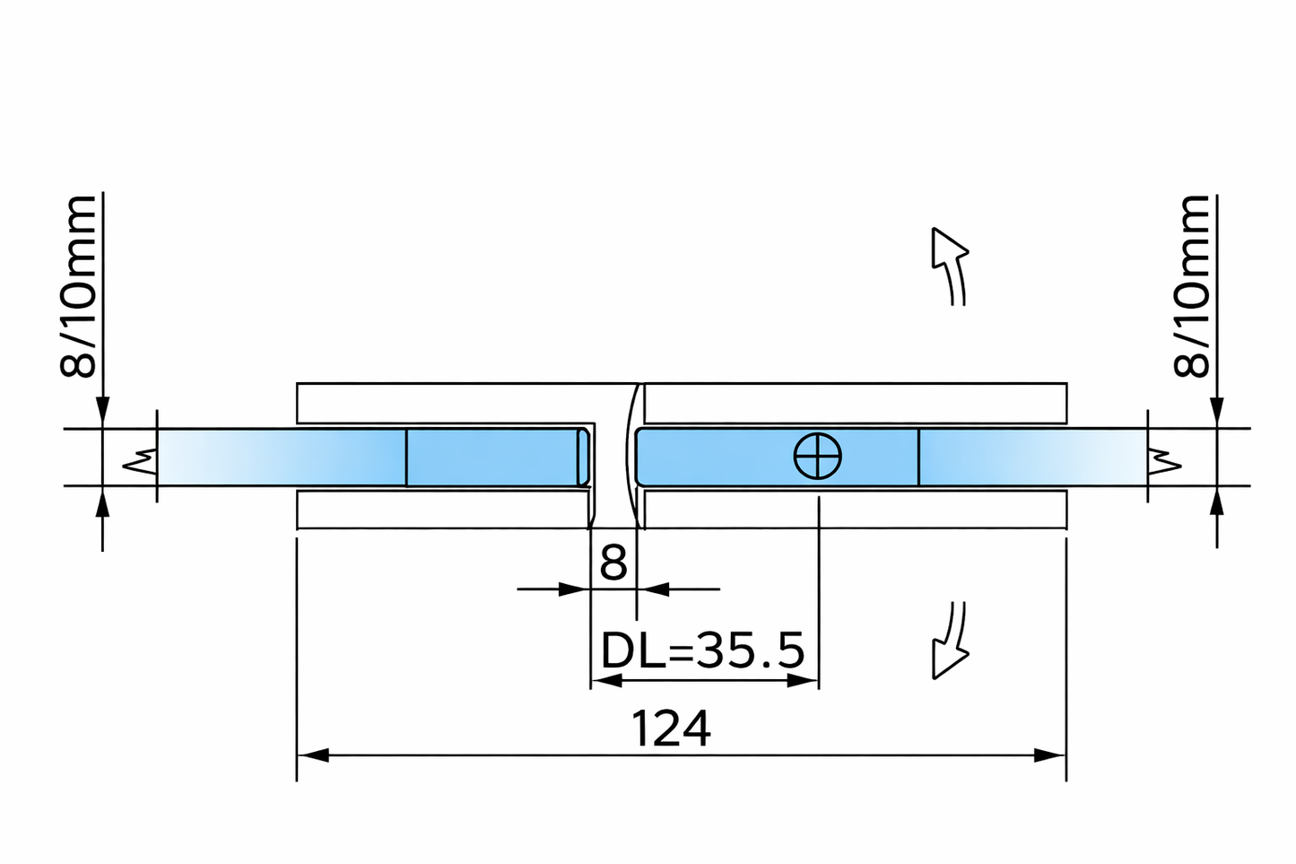 Bellagio Pendeltürband, 180° Glas-Glas, Anschraubplatte einseitig, inkl. Abdeckplatten, BEL380